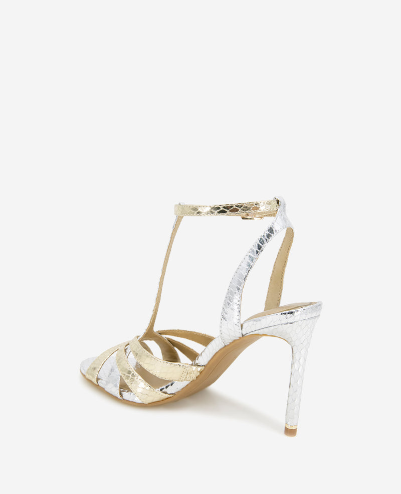 Liona Metallic Embossed Snake Heel Silver/Gold Metallic