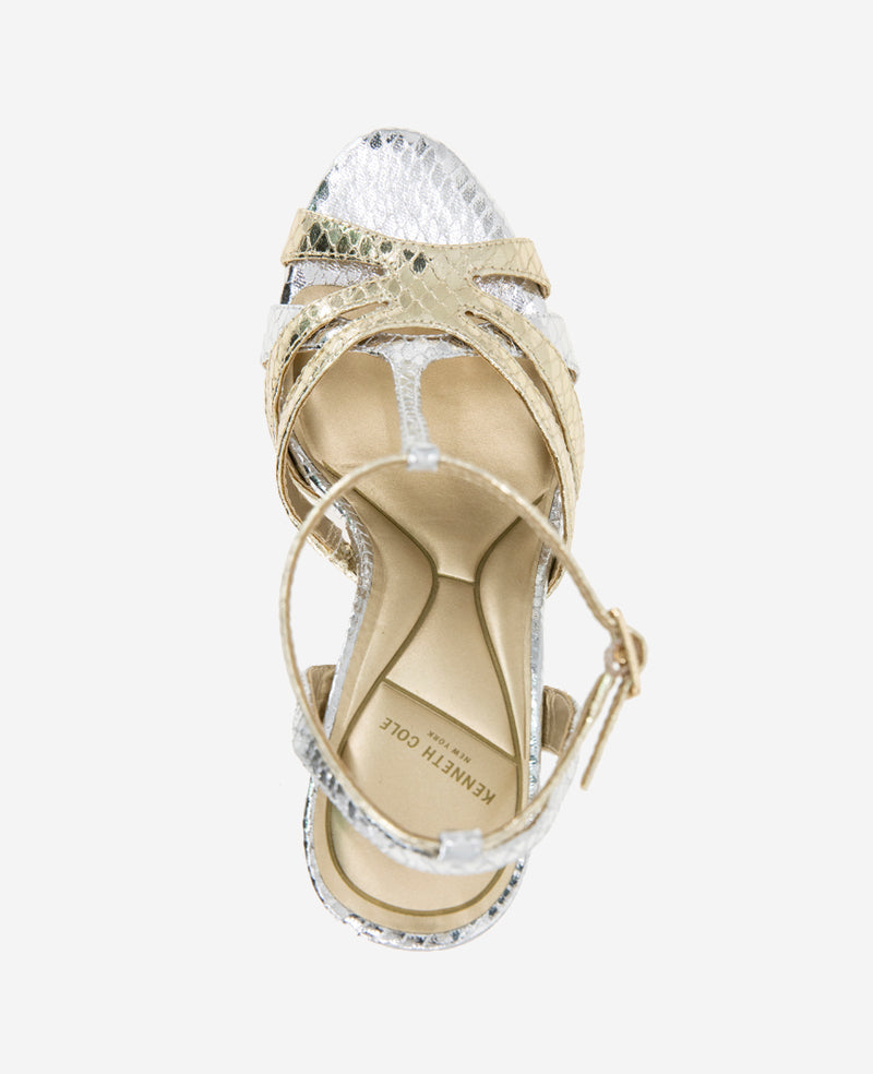 Liona Metallic Embossed Snake Heel Silver/Gold Metallic