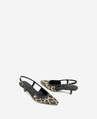 Martha Leopard Raffia Kitten Heel Slingback Natural/Black Raffia