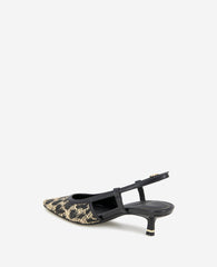 Martha Leopard Raffia Kitten Heel Slingback Natural/Black Raffia