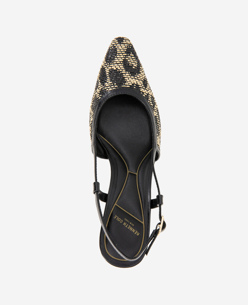 Martha Leopard Raffia Kitten Heel Slingback Natural/Black Raffia