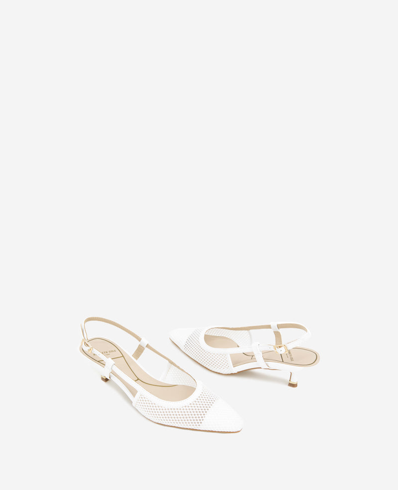 Martha Mesh Cap Toe Kitten Heel Slingback White Mesh