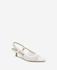 Martha Mesh Cap Toe Kitten Heel Slingback White Mesh