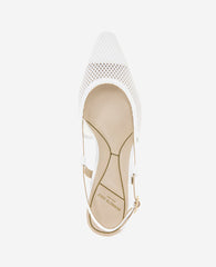 Martha Mesh Cap Toe Kitten Heel Slingback White Mesh