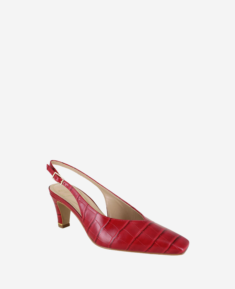 Meilani Embossed Croco Point Toe Slingback Cherry Croco