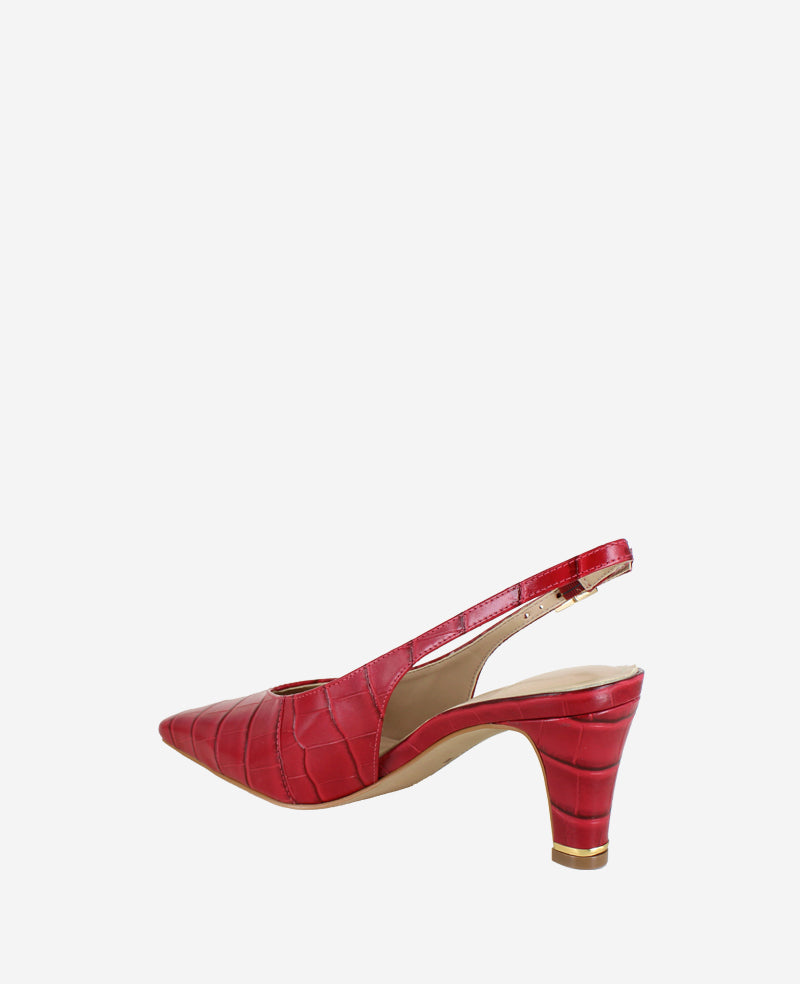 Meilani Embossed Croco Point Toe Slingback Cherry Croco