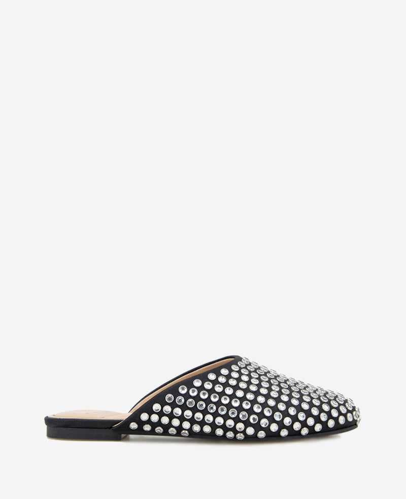 Saddie Studded Rhinestone Mule Black