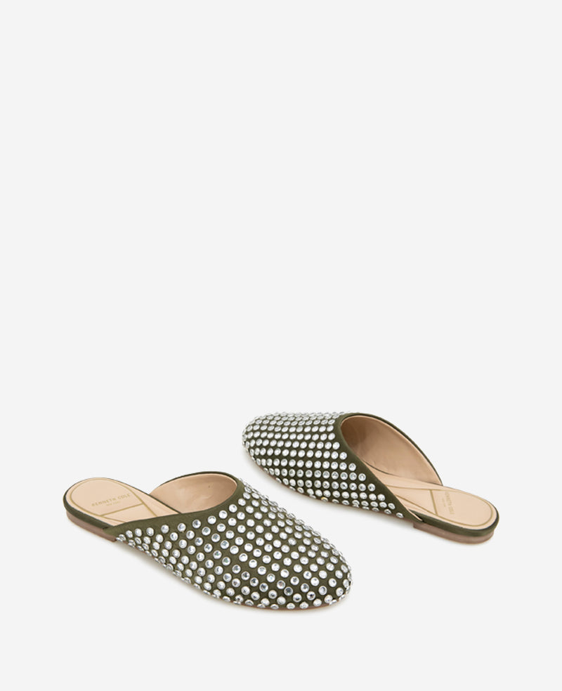 Saddie Studded Rhinestone Mule Olive