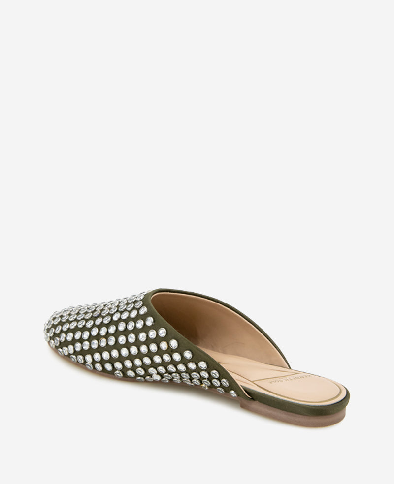 Saddie Studded Rhinestone Mule Olive