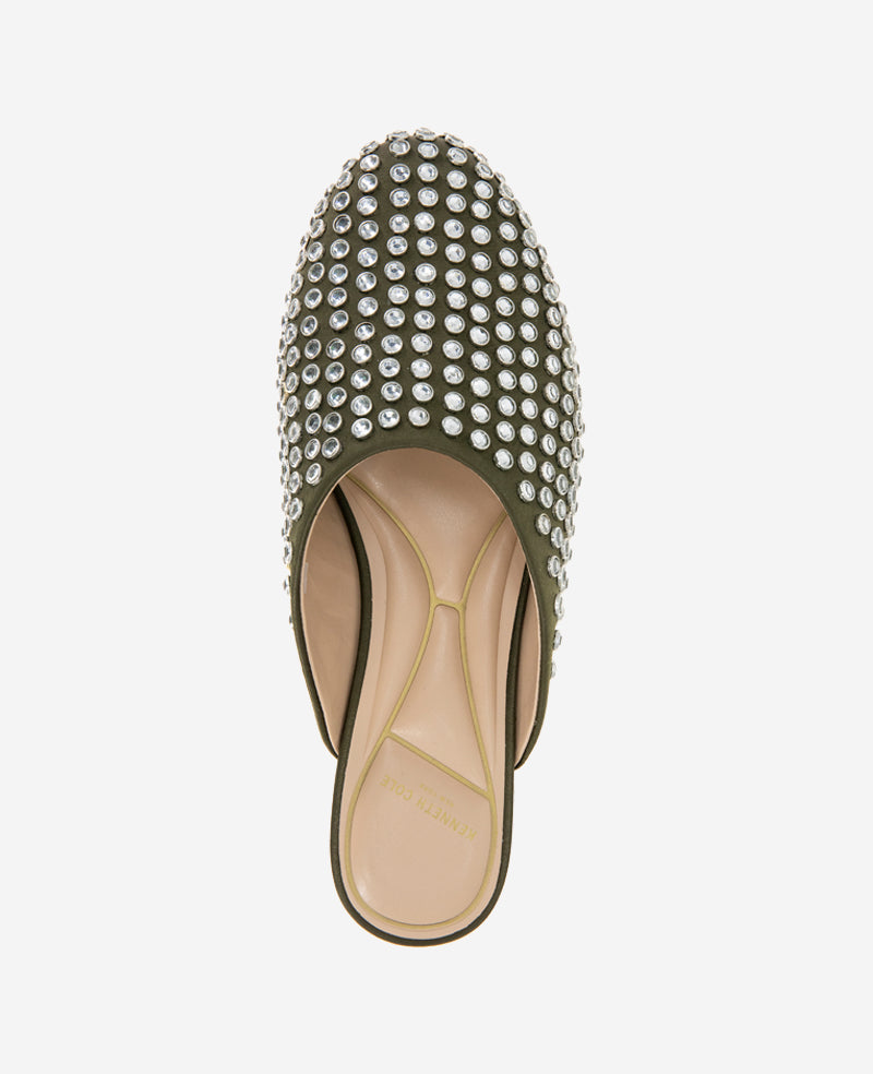 Saddie Studded Rhinestone Mule Olive