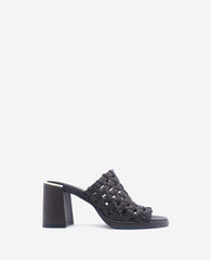 Solara Leather Woven Heel Sandal Dark Brown Leather
