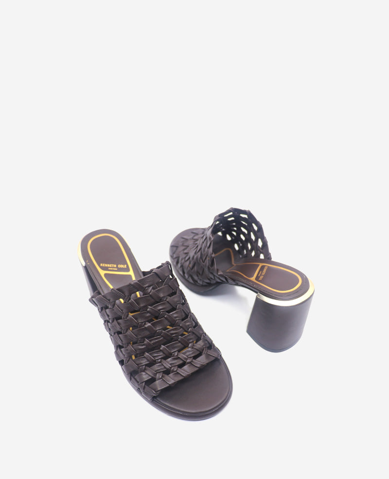 Solara Leather Woven Heel Sandal Dark Brown Leather