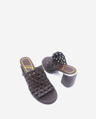 Solara Leather Woven Heel Sandal Dark Brown Leather