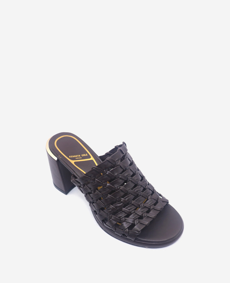 Solara Leather Woven Heel Sandal Dark Brown Leather