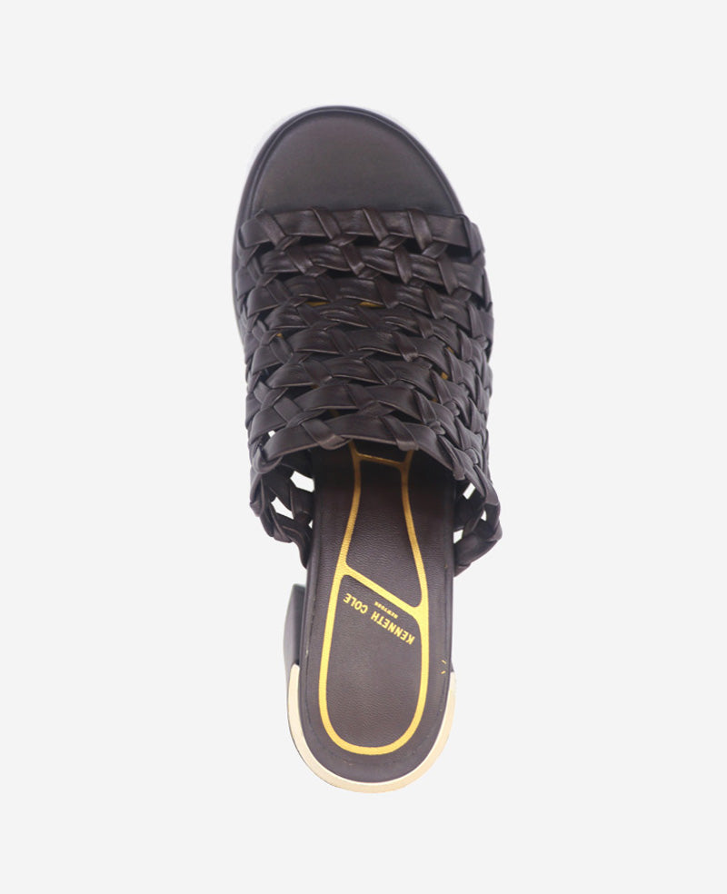 Solara Leather Woven Heel Sandal Dark Brown Leather