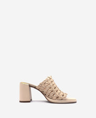 Solara Leather Woven Heel Sandal Cream Leather