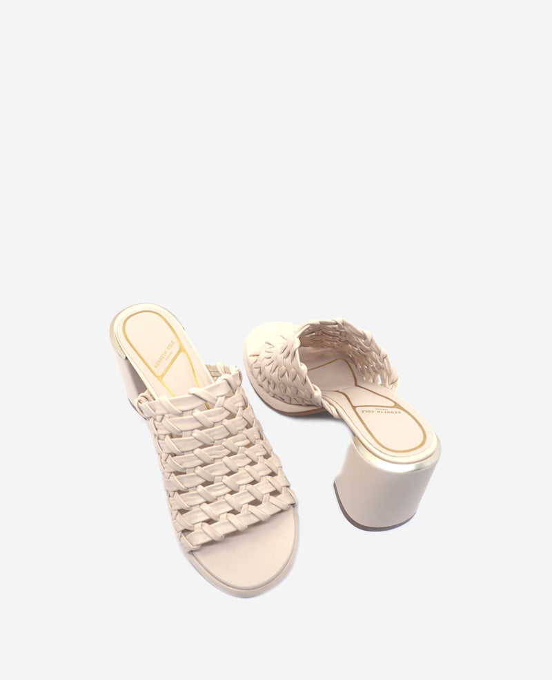 Solara Leather Woven Heel Sandal Cream Leather