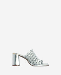 Solara Metallic Leather Woven Heel Sandal Silver Leather