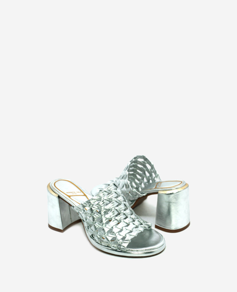 Solara Metallic Leather Woven Heel Sandal Silver Leather