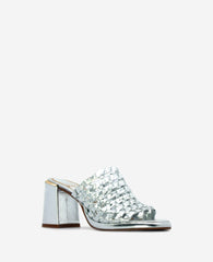 Solara Metallic Leather Woven Heel Sandal Silver Leather