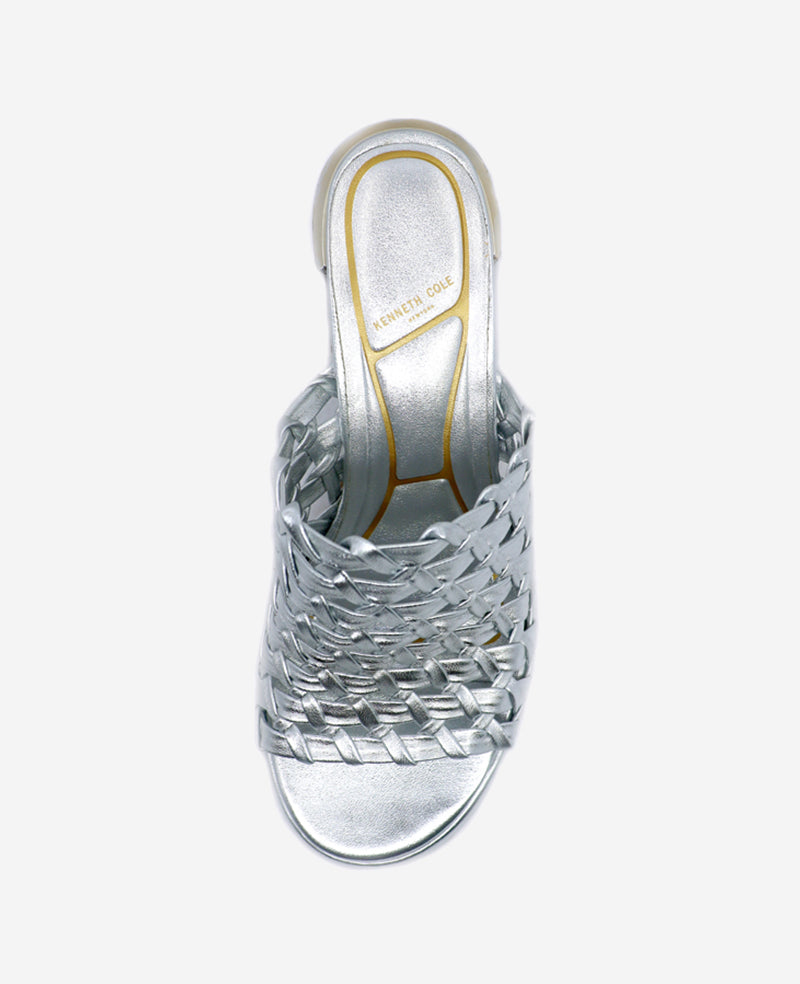 Solara Metallic Leather Woven Heel Sandal Silver Leather