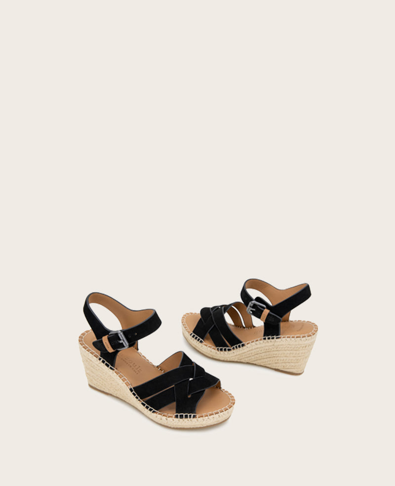 GENTLE SOULS - Caspian Nubuck Espadrille Wedge Black Nubuck