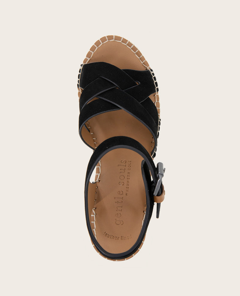 GENTLE SOULS - Caspian Nubuck Espadrille Wedge Black Nubuck