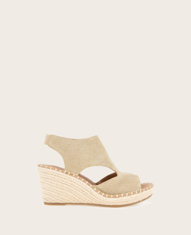 GENTLE SOULS - Cody Metallic Suede Espadrille Wedge Metallic Beige Suede
