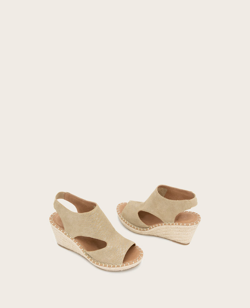 GENTLE SOULS - Cody Metallic Suede Espadrille Wedge Metallic Beige Suede