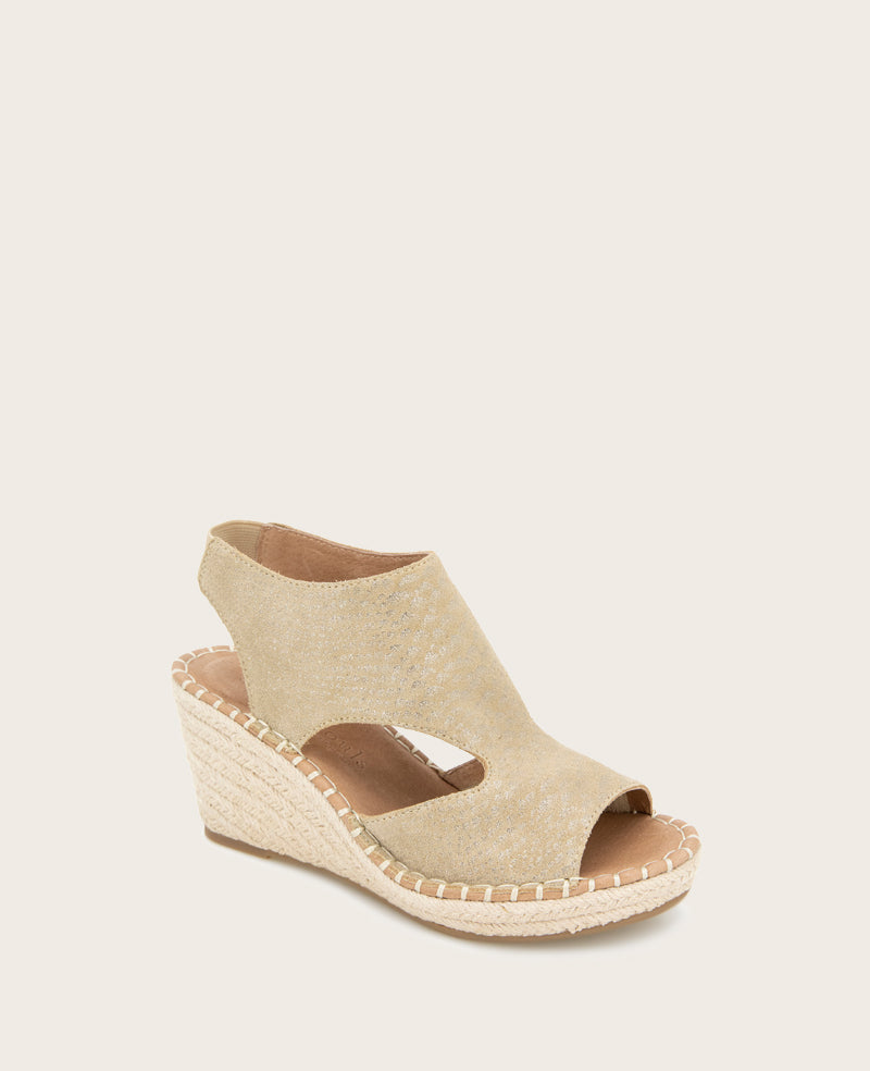 GENTLE SOULS - Cody Metallic Suede Espadrille Wedge Metallic Beige Suede