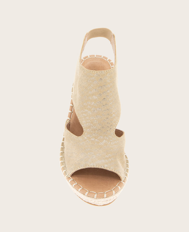 GENTLE SOULS - Cody Metallic Suede Espadrille Wedge Metallic Beige Suede
