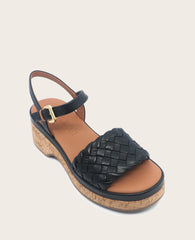 GENTLE SOULS - Dorris Woven Leather Cork Platform Sandal Black Leather