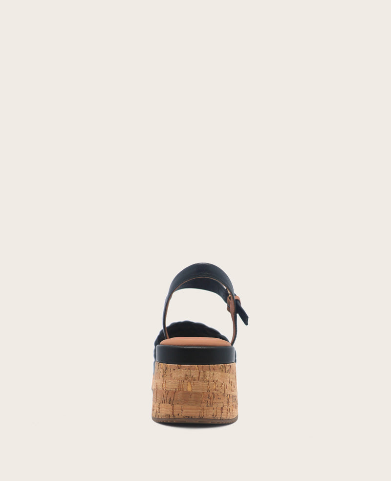 GENTLE SOULS - Dorris Woven Leather Cork Platform Sandal Black Leather