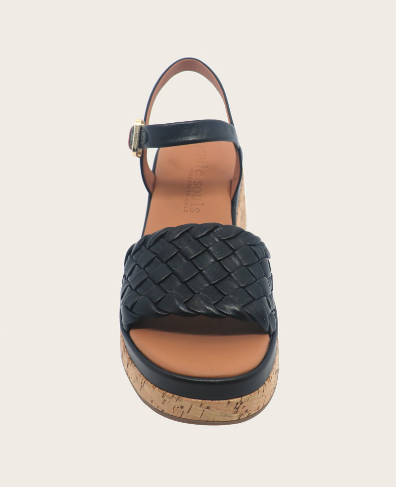 GENTLE SOULS - Dorris Woven Leather Cork Platform Sandal Black Leather