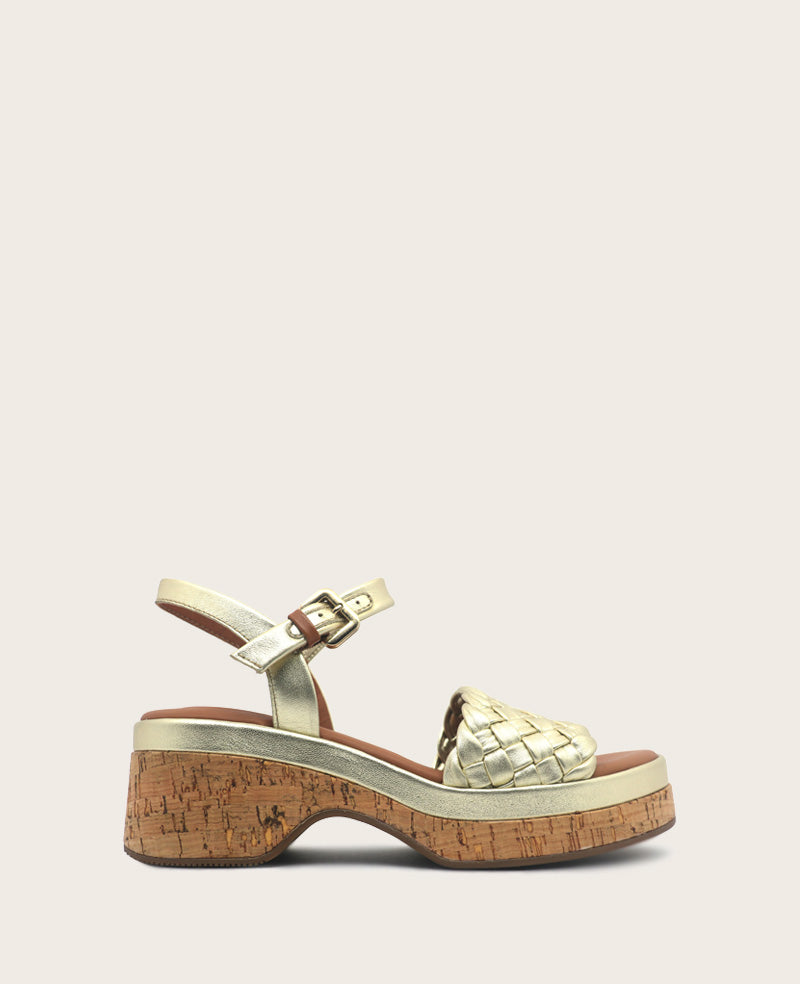GENTLE SOULS - Dorris Woven Leather Cork Platform Sandal Platino Leather