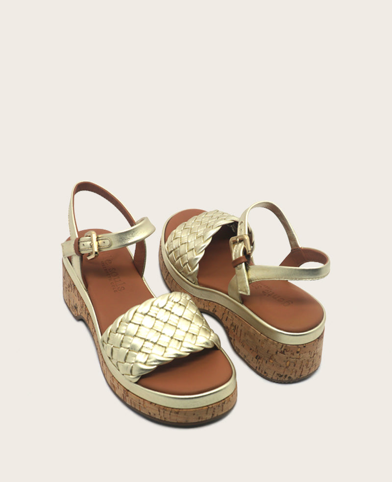 GENTLE SOULS - Dorris Woven Leather Cork Platform Sandal Platino Leather