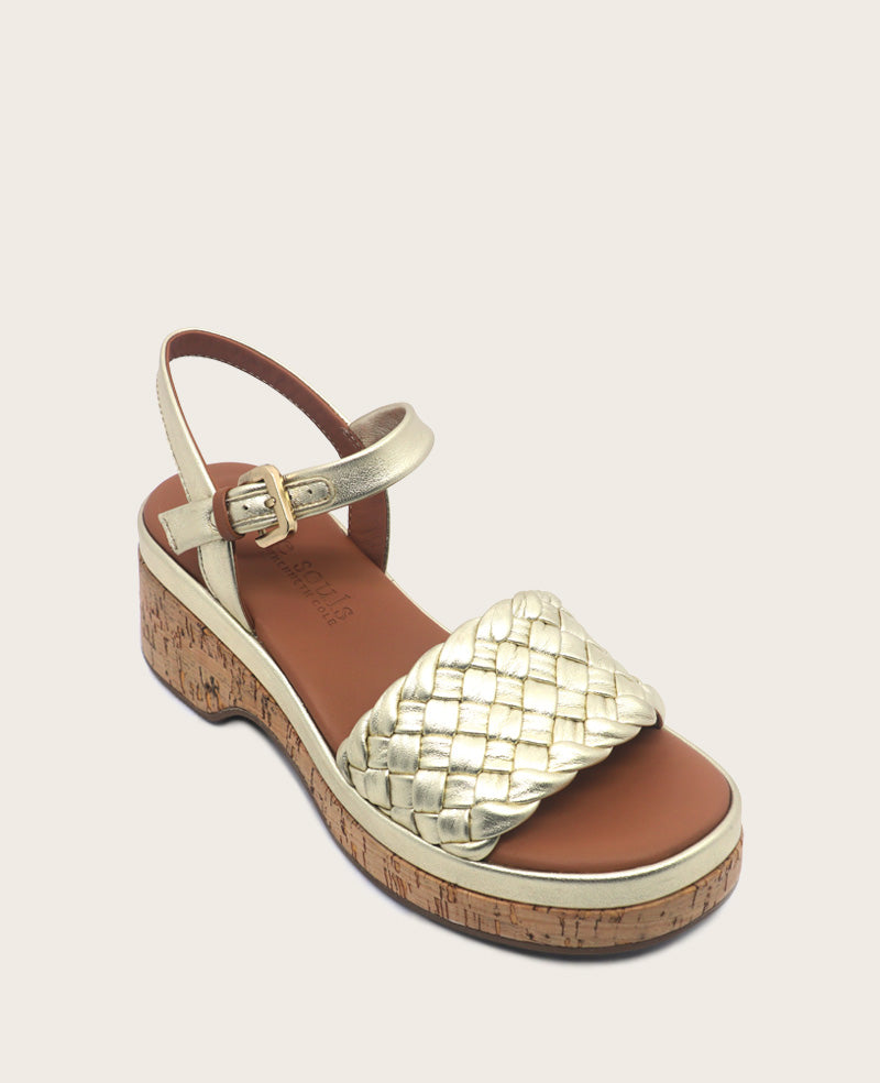 GENTLE SOULS - Dorris Woven Leather Cork Platform Sandal Platino Leather