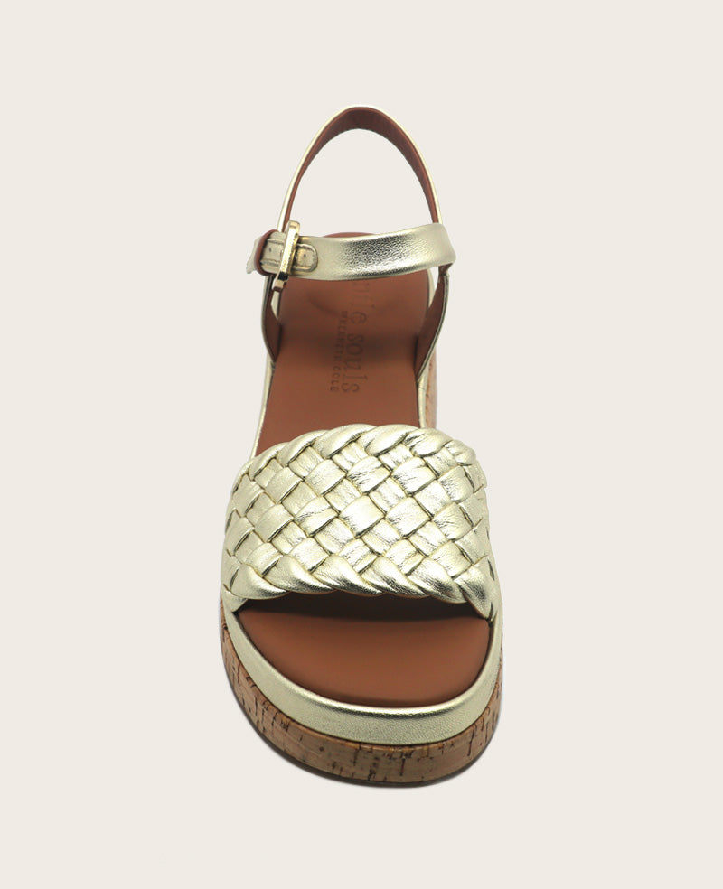 GENTLE SOULS - Dorris Woven Leather Cork Platform Sandal Platino Leather