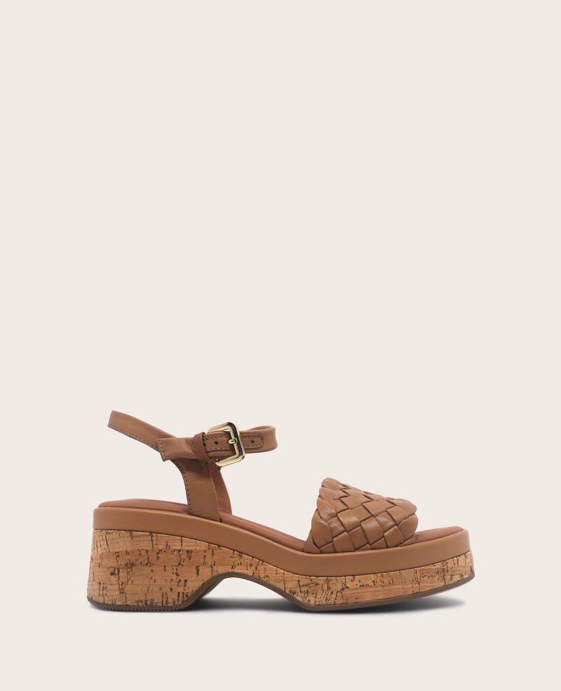 GENTLE SOULS - Dorris Woven Leather Cork Platform Sandal Tan Leather