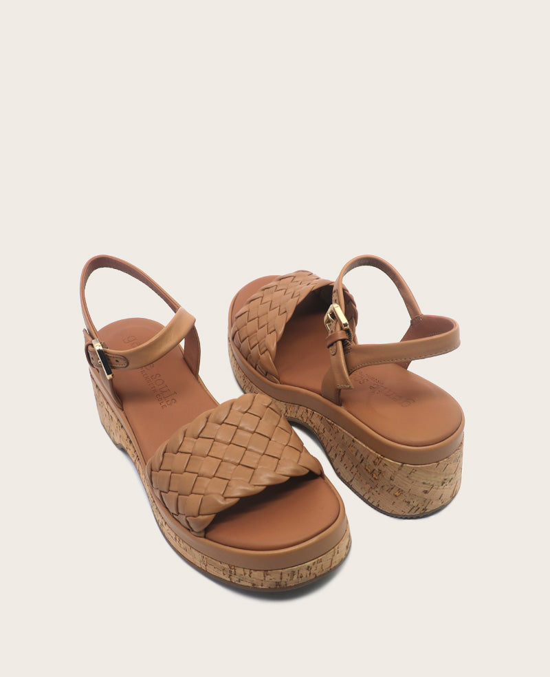 GENTLE SOULS - Dorris Woven Leather Cork Platform Sandal Tan Leather
