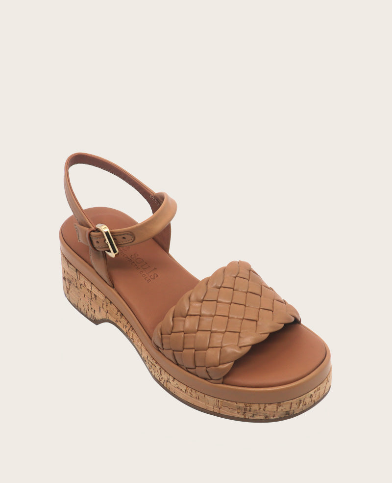 GENTLE SOULS - Dorris Woven Leather Cork Platform Sandal Tan Leather