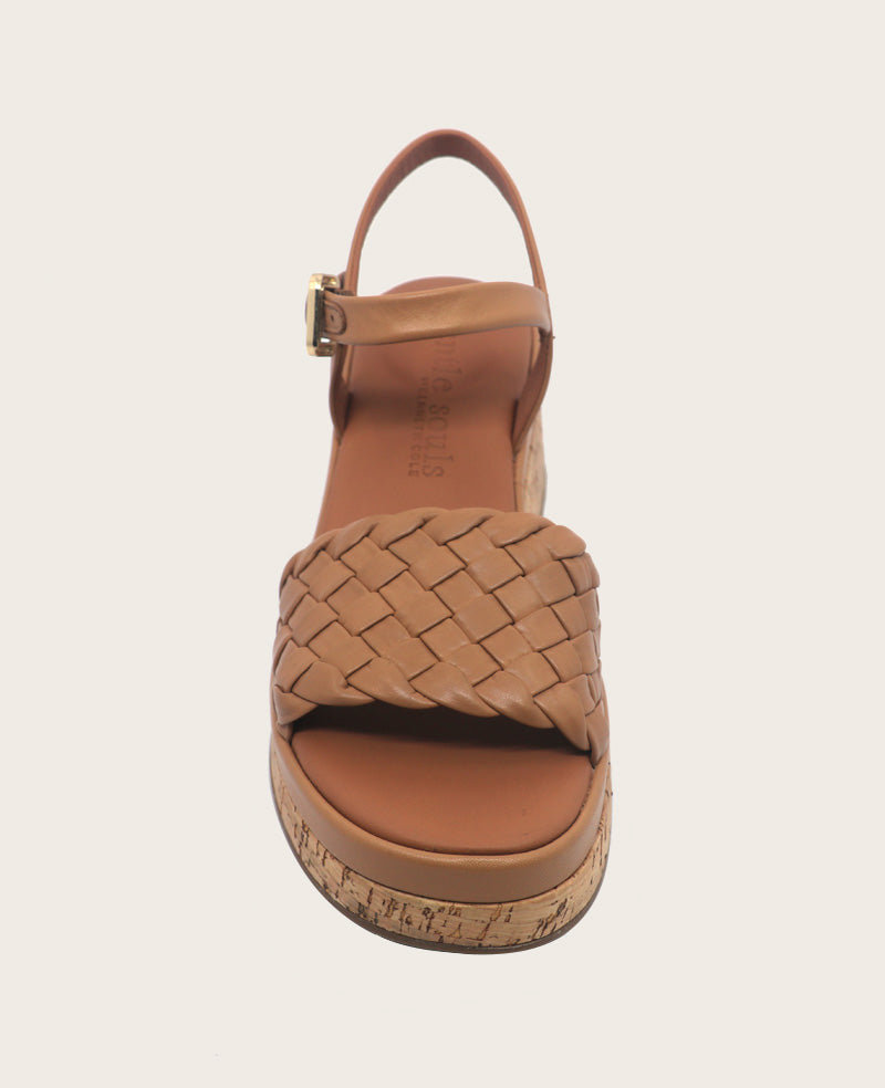 GENTLE SOULS - Dorris Woven Leather Cork Platform Sandal Tan Leather