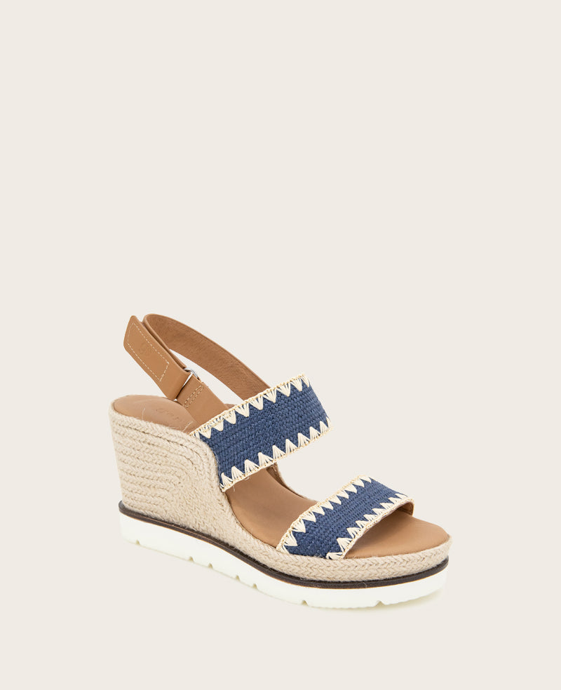 GENTLE SOULS - Evora Textile Espadrille Wedge Navy Textile