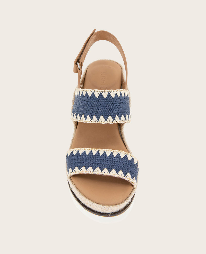 GENTLE SOULS - Evora Textile Espadrille Wedge Navy Textile