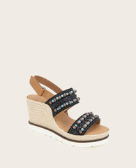 GENTLE SOULS - Evora 2 Leather Espadrille Wedge Black Leather