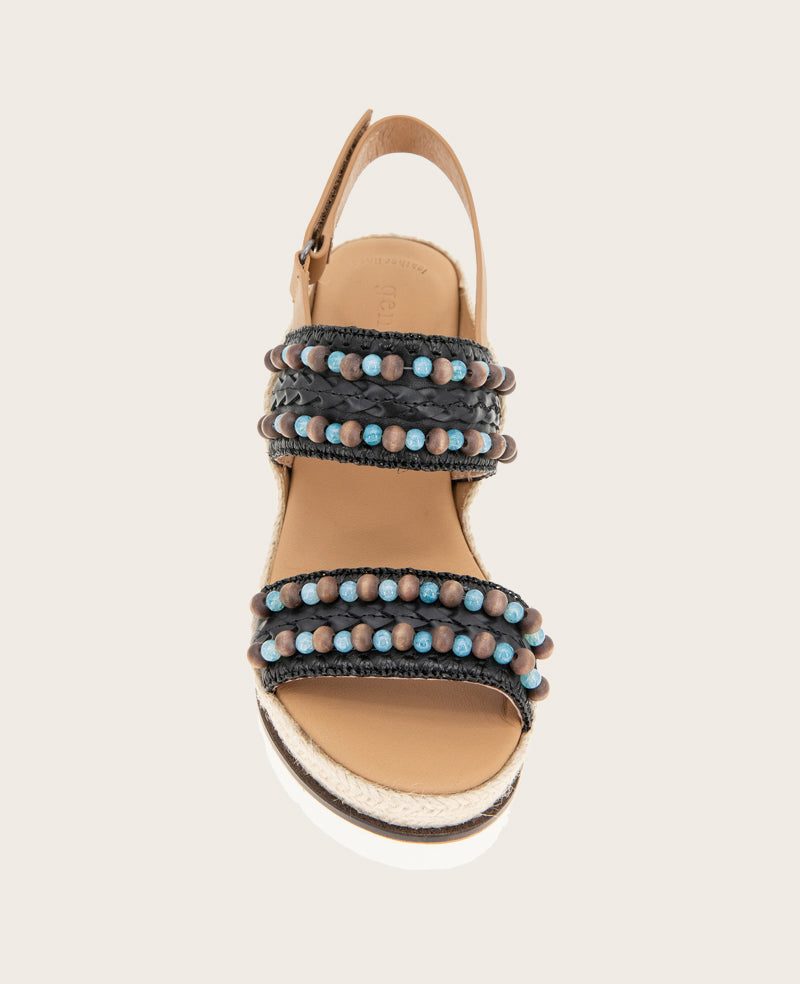 GENTLE SOULS - Evora 2 Leather Espadrille Wedge Black Leather