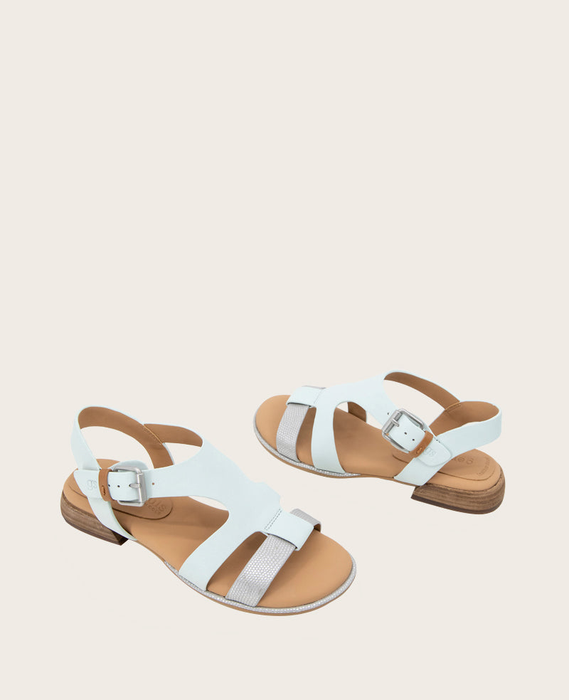 GENTLE SOULS - Haisley Leather Metallic Combo Sandal Light Blue Leather