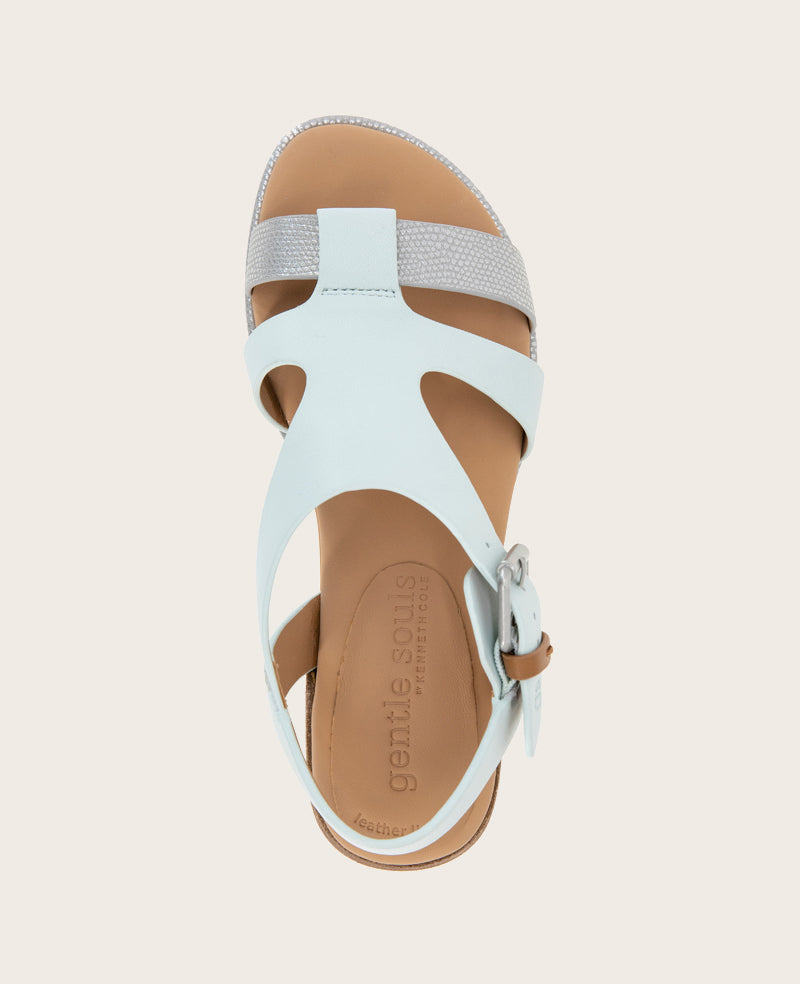 GENTLE SOULS - Haisley Leather Metallic Combo Sandal Light Blue Leather