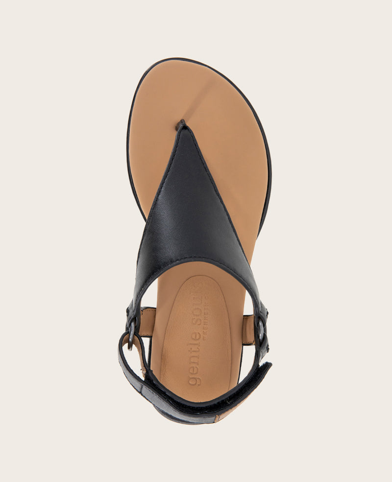 GENTLE SOULS - Holly Leather Ankle Strap Thong Black Leather