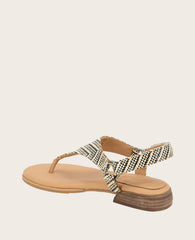 GENTLE SOULS - Holly Raffia Ankle Strap Thong Black/Tan Raffia